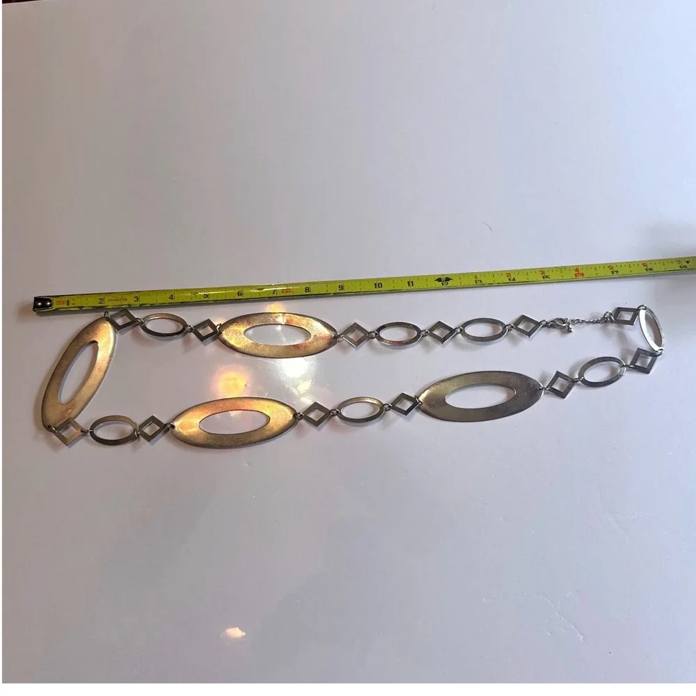 Geometric Chain Belt Womens OS Silver Good Adjustable Y2K‎ Boho Metal